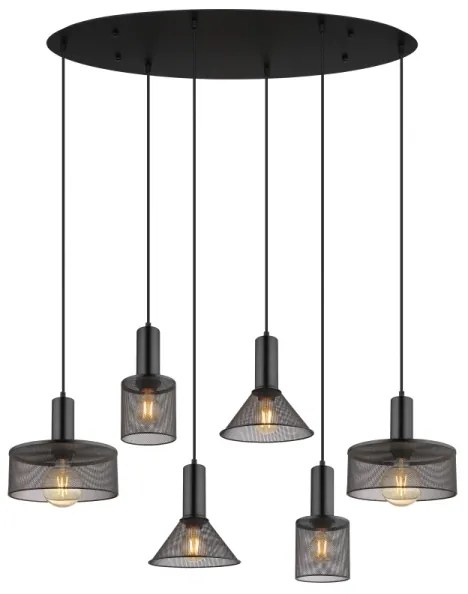 Globo 15648-6H - Lampadario a cavo JEDD 6xE27/60W/230V nero