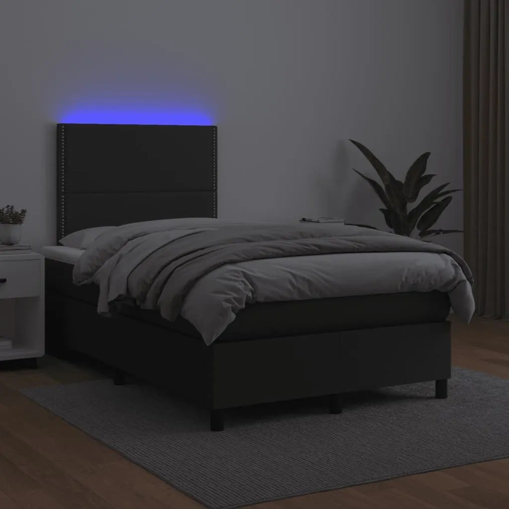 Letto a molle con materasso e led nero 120x190 cm in similpelle