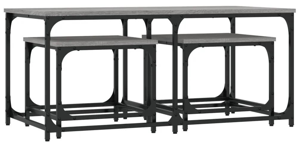 Tavolini salotto impilabili 3pz grigio sonoma legno multistrato