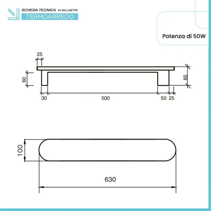 Scaldasalviette elettrico Ness 63 cm asfalto opaco 50W in ceramica