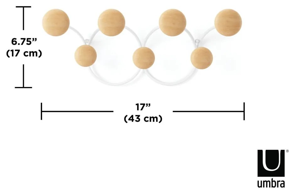 Appendiabiti da parete bianco naturale in legno di pino Dotsy - Umbra