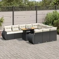 Set Divani da Giardino 11 pz con Cuscini in Polyrattan Nero 3327311