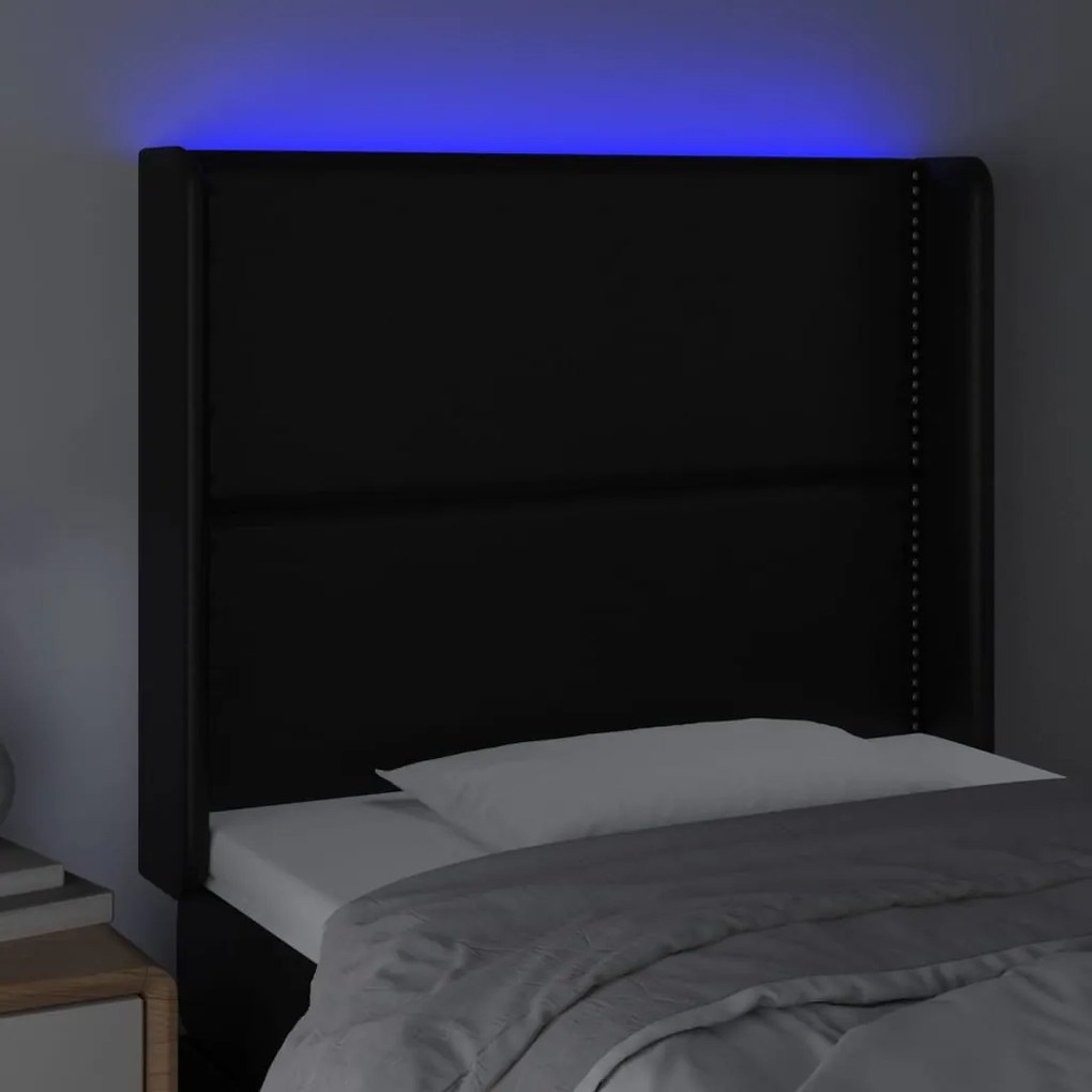 Testiera a led nera 103x16x118/128 cm in similpelle