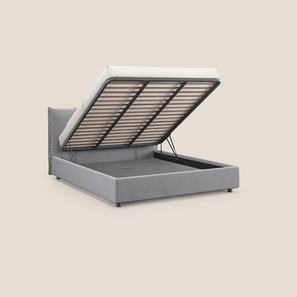 Alicia letto imbottito con vano contenitore in tessuto impermeabile T14 grigio chiaro