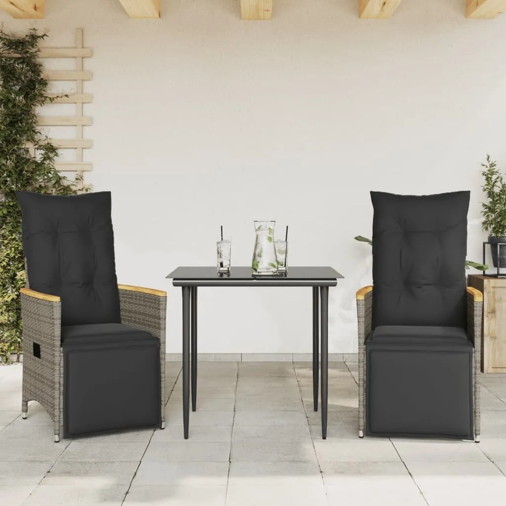 Sedie da giardino reclinabili 2 pz e cuscini grigio polyrattan