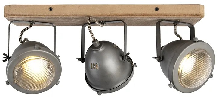 Faretto industriale in acciaio con legno orientabile 3 luci - Emado