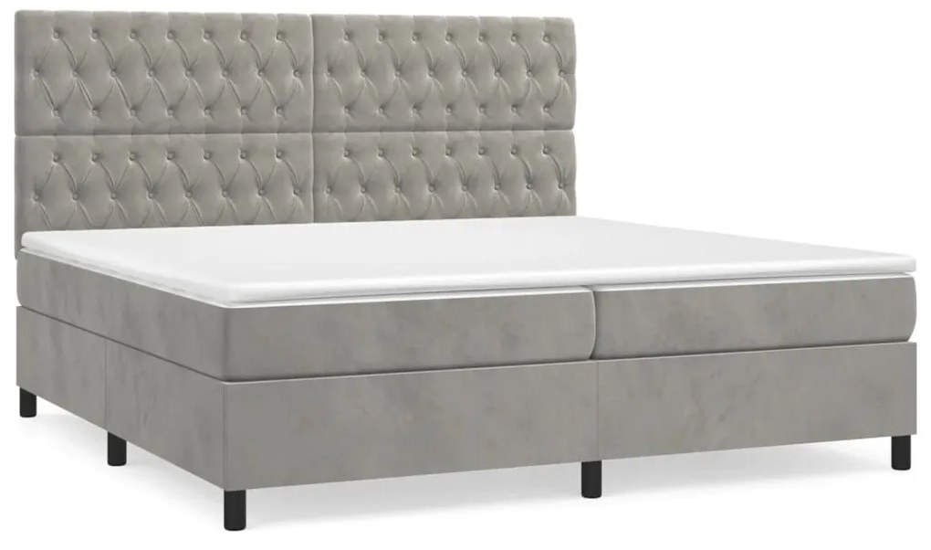 Giroletto a molle con materasso grigio chiaro 200x200cm velluto