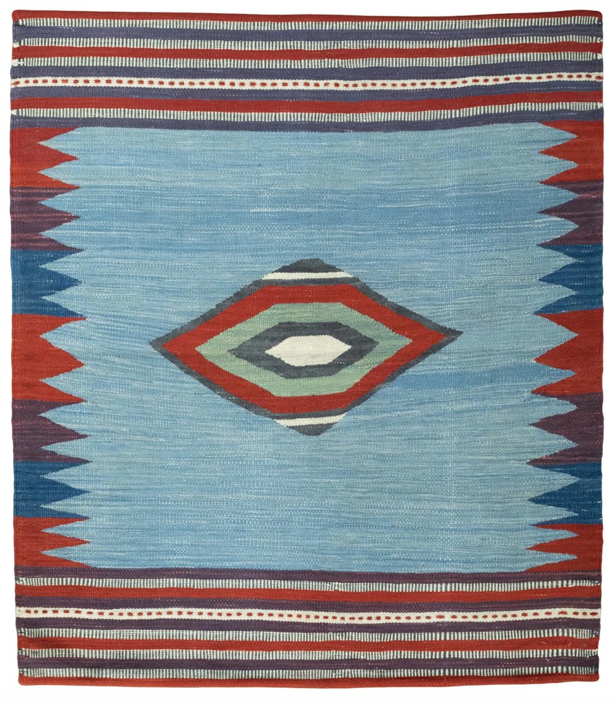 Kilim Tappeto 140x110 Blu (Iran) Tessuto A Mano