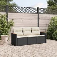 Set Divani da Giardino 3 pz con Cuscini in Polyrattan Nero 3225755