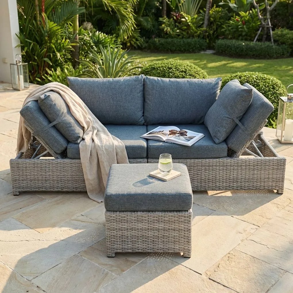 CRINIS - divano da giardino con pouf completo di cuscino intreccio in rattan sintetico