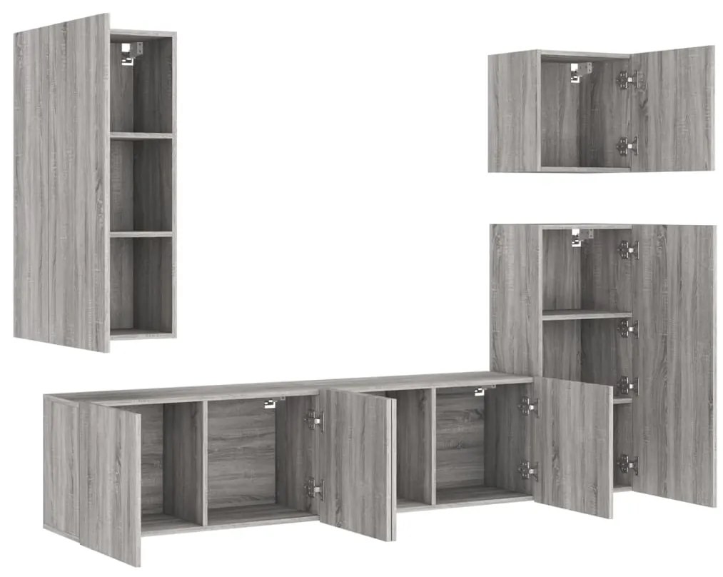 Mobili tv a muro 5pz grigio sonoma in legno multistrato