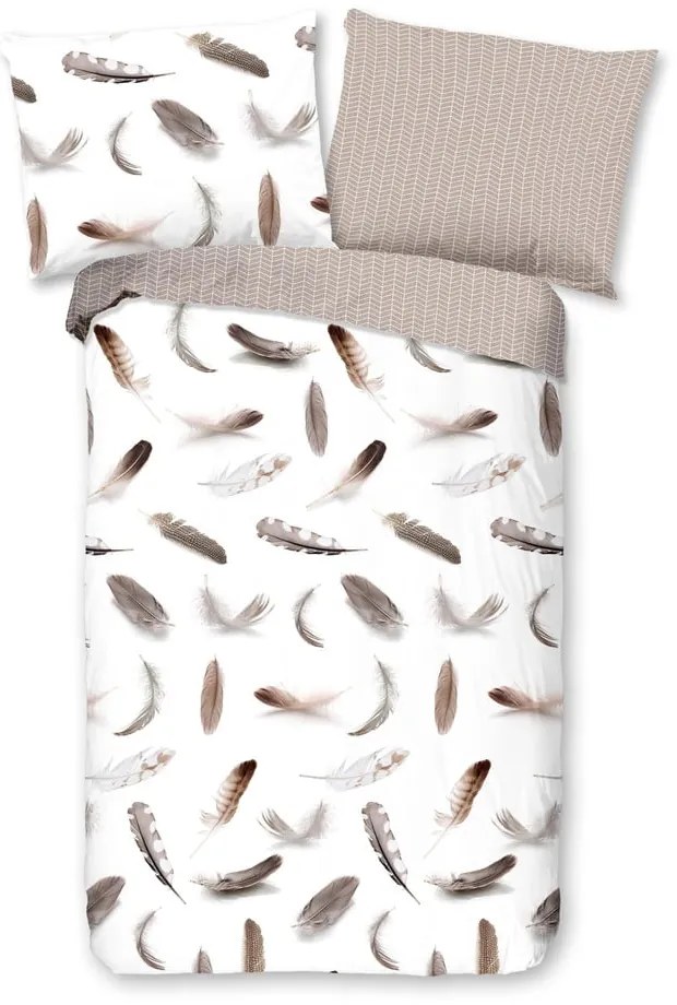 Biancheria da letto in flanella bianca e beige per letto singolo 140x200 cm - Good Morning