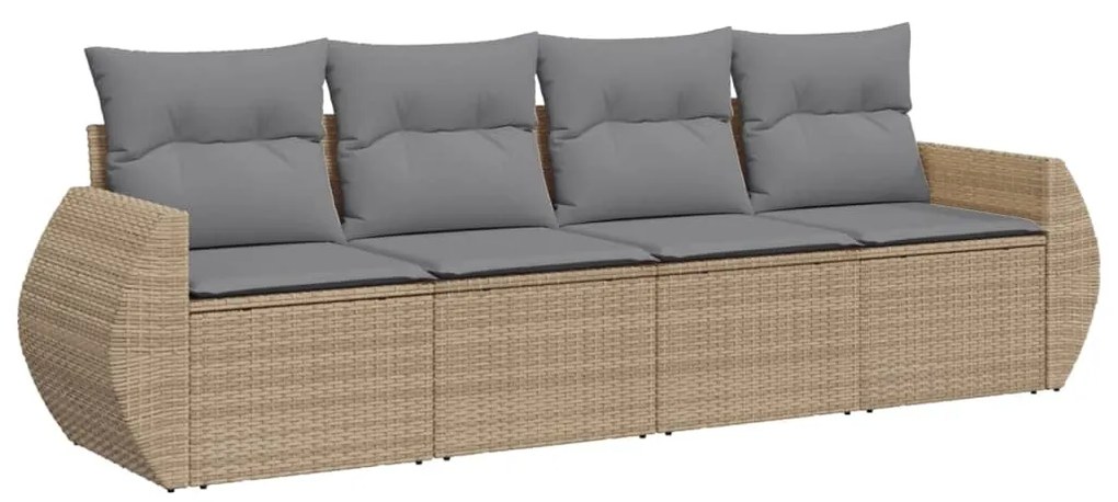 Set Divano da Giardino 4 pz con Cuscini Beige in Polyrattan