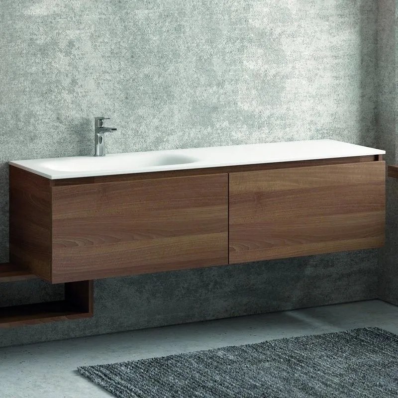 Kamalu - composizione bagno 155cm sospesa, composta da mobile con lavabo, specchio, colonna e pensile sp-155e