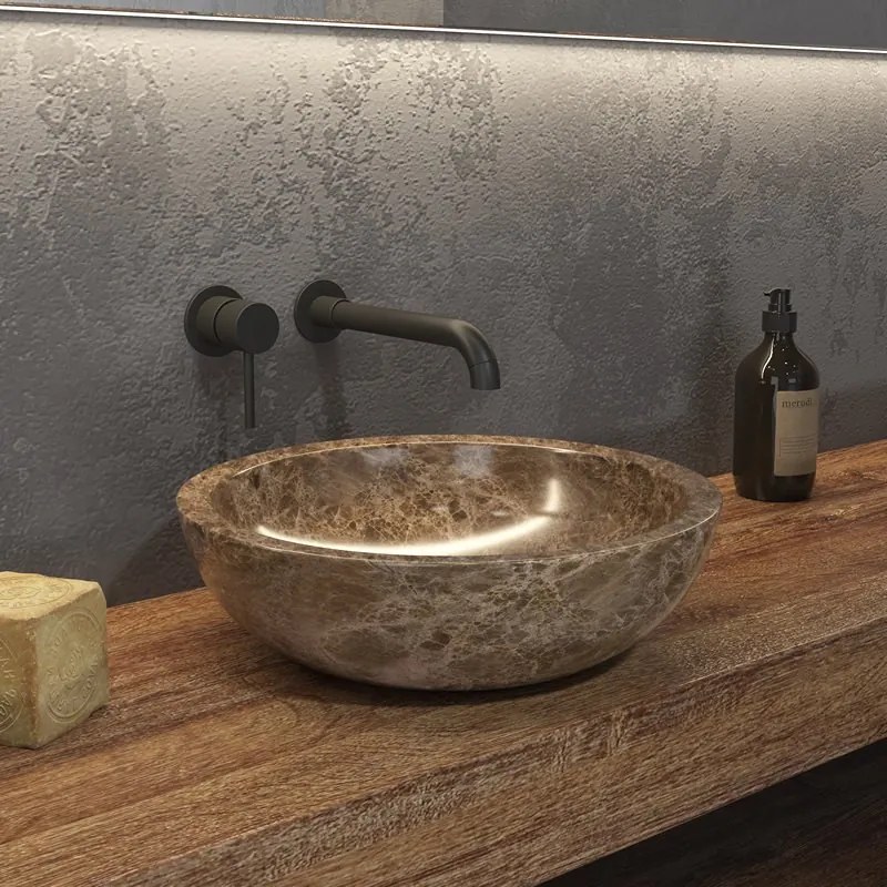 Kamalu - Lavabo bagno da appoggio in marmo grigio/marrone 40cm | Litos-EG40