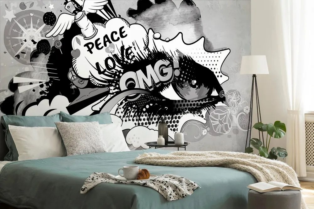 Carta da parati – Occhio graffiti grigio