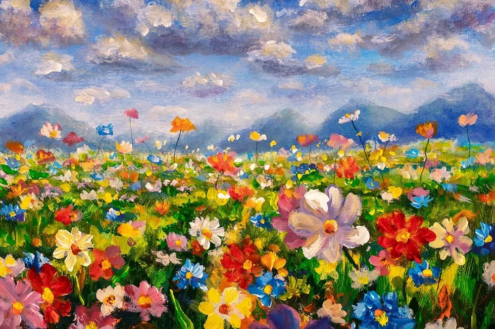 Carta da parati – Dipinto a olio fiori selvatici