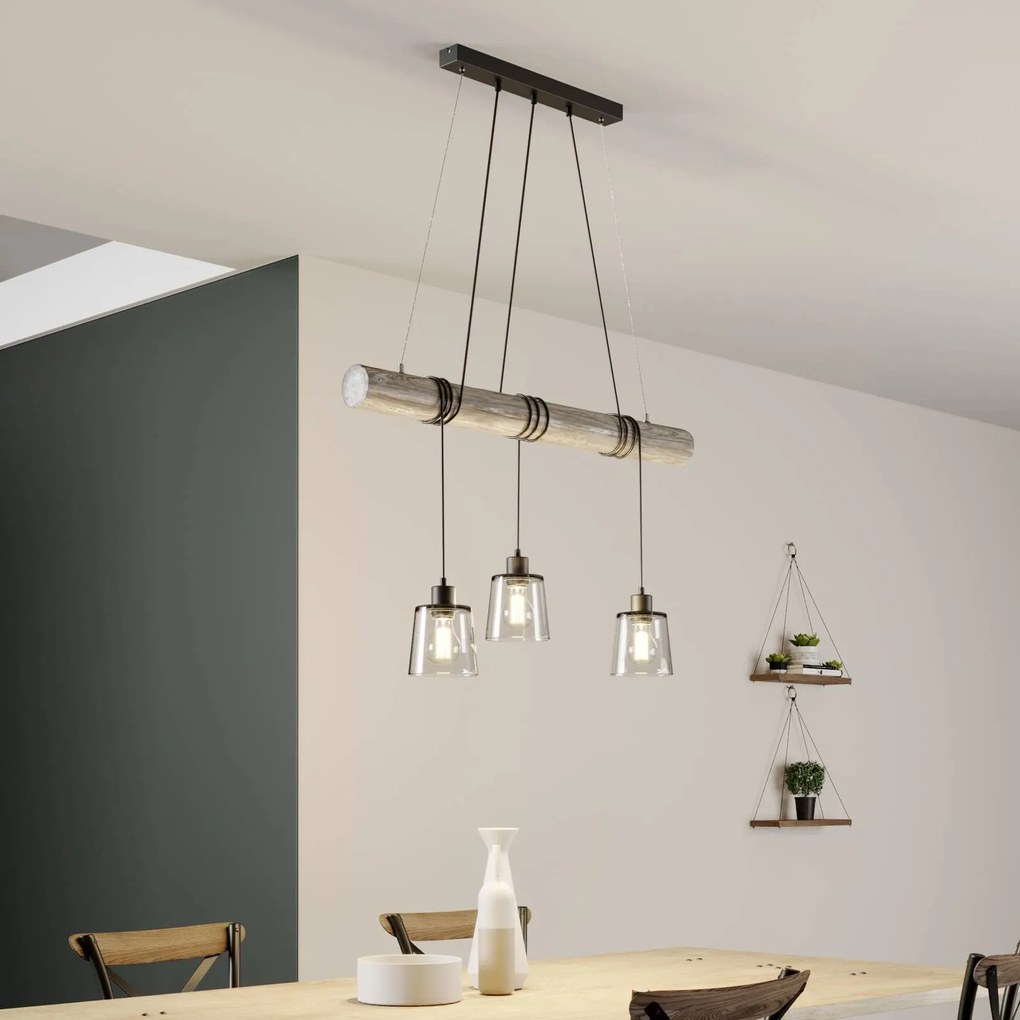BRITOP Lampada a sospensione Karrl, 3 luci, grigio fumo/grigio