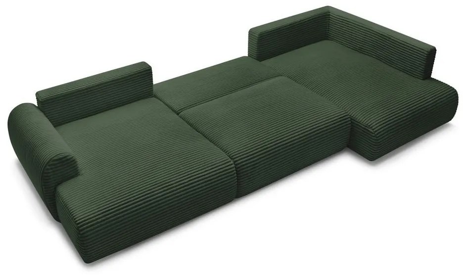 Divano angolare in verde scuro allungabile (con penisola a sinistra/a forma di "U") con rivestimento in velluto a coste Lucien – Bobochic Paris