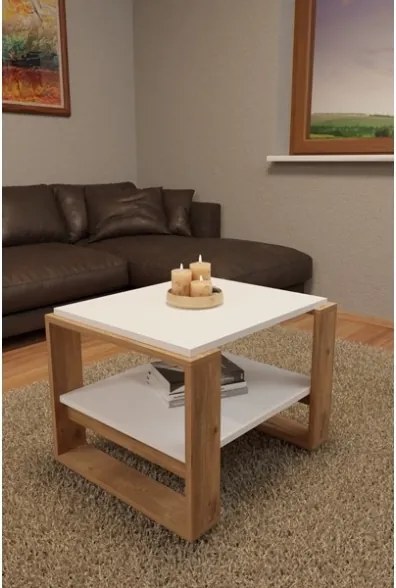 Tavolino Basso Da Salotto Stile Moderno 63x54x45 Axel Rovere E Bianco