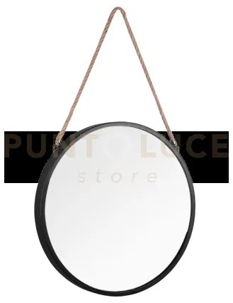 Taira specchio da parete rotondo d.80cm nero in metallo e corda