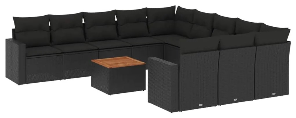 Set divani da giardino 12 pz con cuscini nero in polyrattan