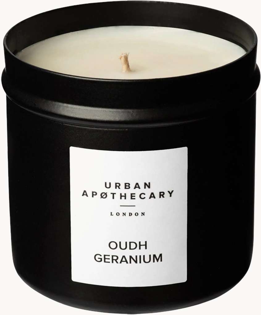 Candela profumata colata a mano Oudh Geranium (geranio, oud, ambra)