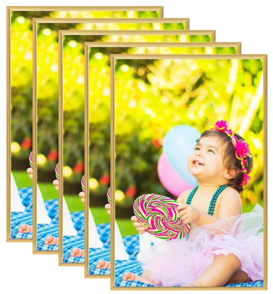 Cornici Foto Collage 5 Pz Per Parete Oro 70x90 Cm İn Mdf /