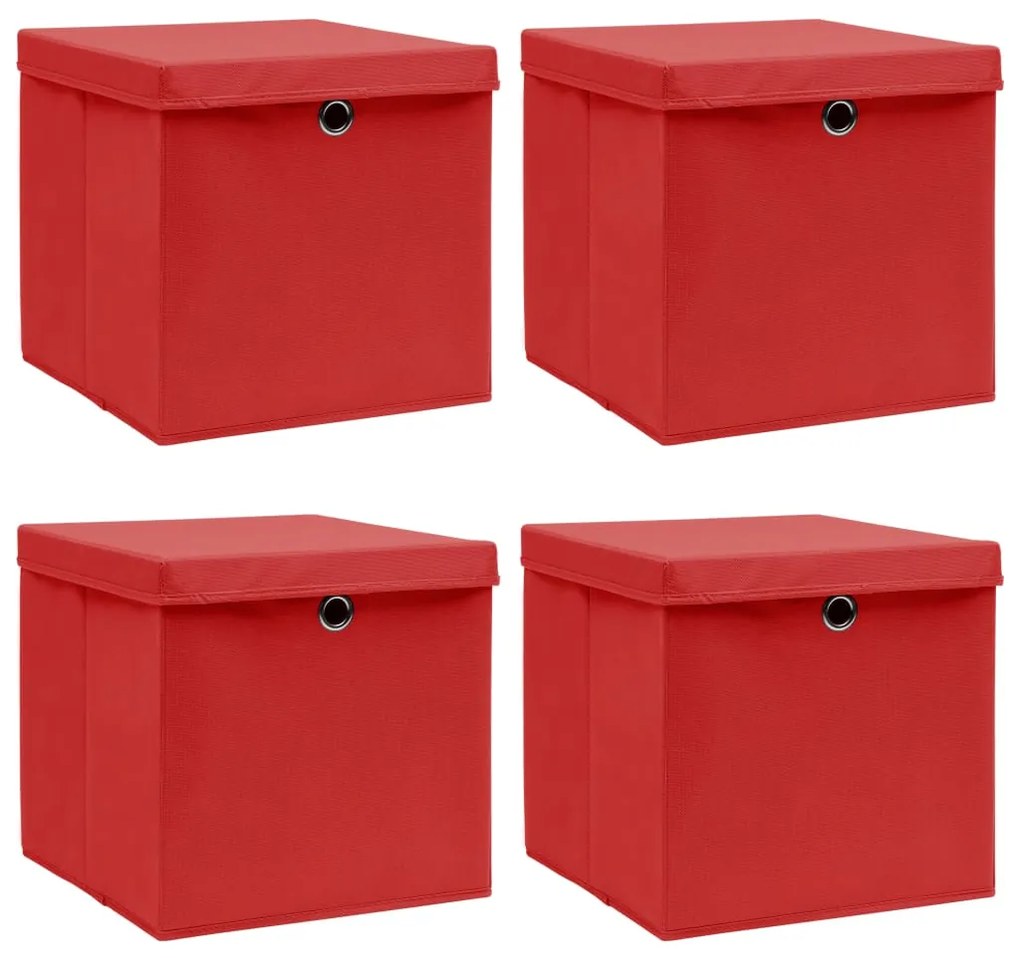 Scatole Portaoggetti Con Coperchi 4pz Rosse 32x32x32 Cm Tessuto /