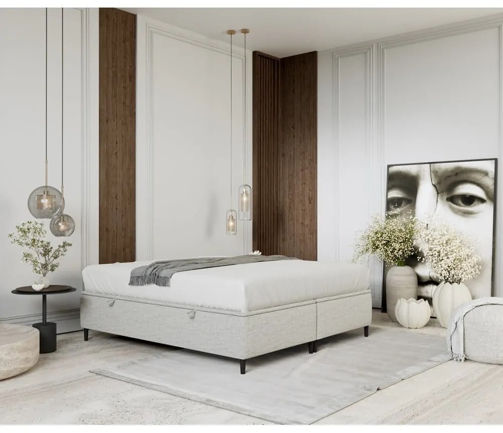 Letto matrimoniale imbottito grigio chiaro con contenitore 160x200 cm Tate - Maison de Rêve