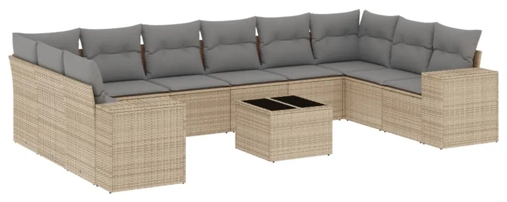 Set divani da giardino 11 pz con cuscini beige in polyrattan