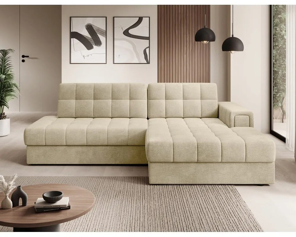 Divano angolare marrone chiaro allungabile (con penisola a destra/con chaise lounge) con rivestimento in velluto Blezalt – ELTAP