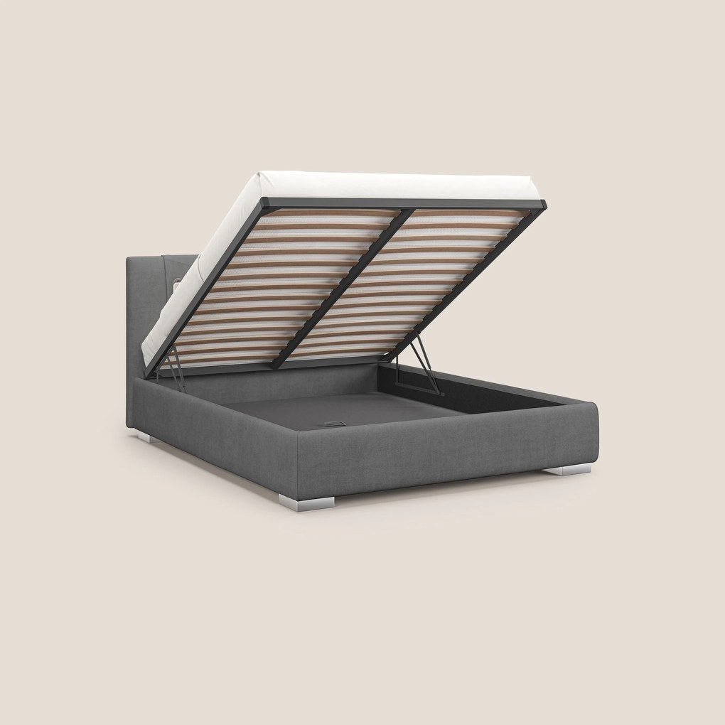 Horus letto imbottito contenitore e presa USB sulla testata in tessuto impermeabile T02 grigio