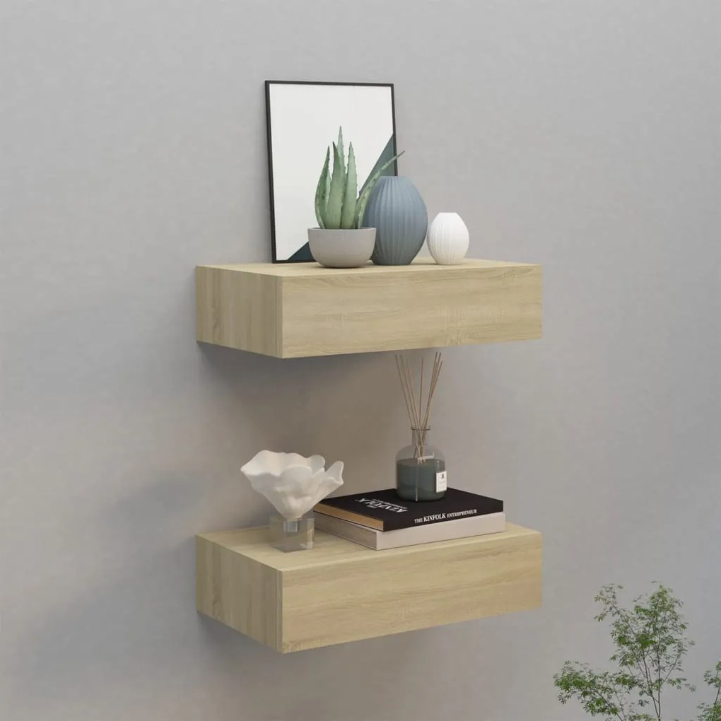 Scaffali Con Cassetti Da Parete 2 Pz Rovere 40x23,5x10 Cm Mdf /