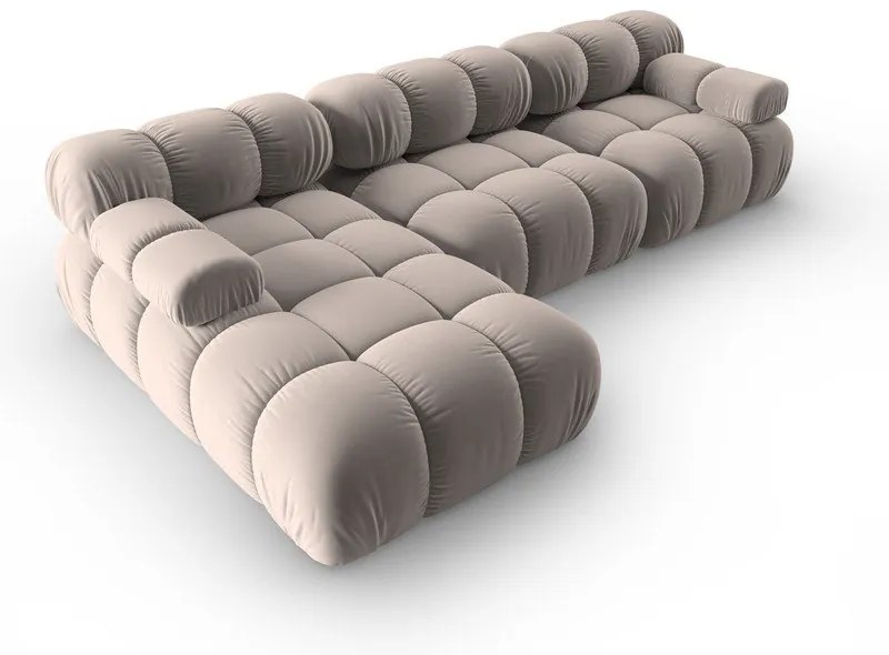 Divano angolare componibile in marrone chiaro (con penisola a sinistra) con rivestimento in velluto Bellis – Micadoni