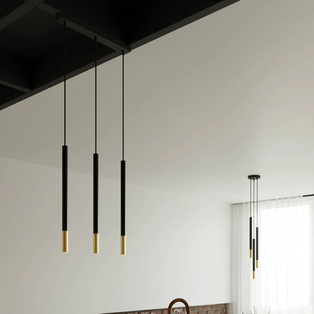 Euluna Thalassa Pendente 3 luci G9 nero/oro longitudinale
