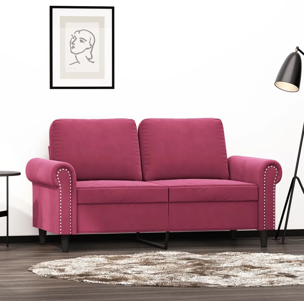 Divano A 2 Posti Rosso Vino 120 Cm İn Velluto /