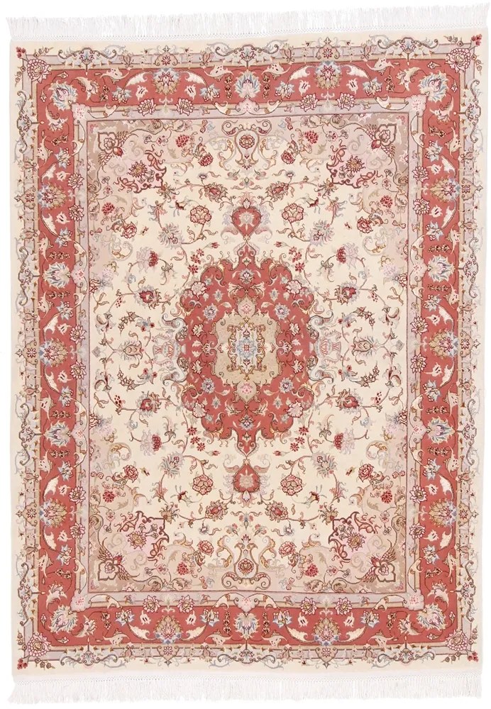Tabriz Tappeto 150x200 Rosa (Iran) Annodato A Mano