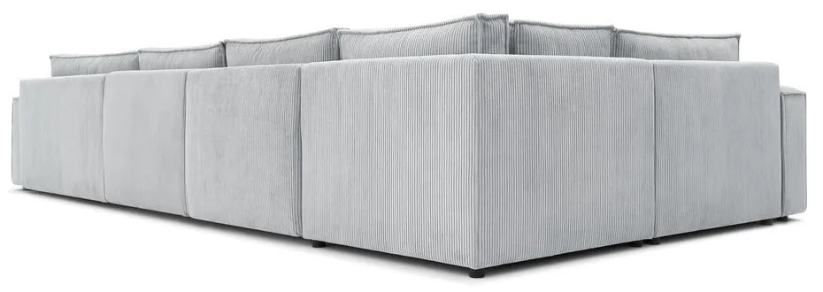 Divano angolare in velluto a coste grigio chiaro, angolo sinistro Nihad modular - Bobochic Paris