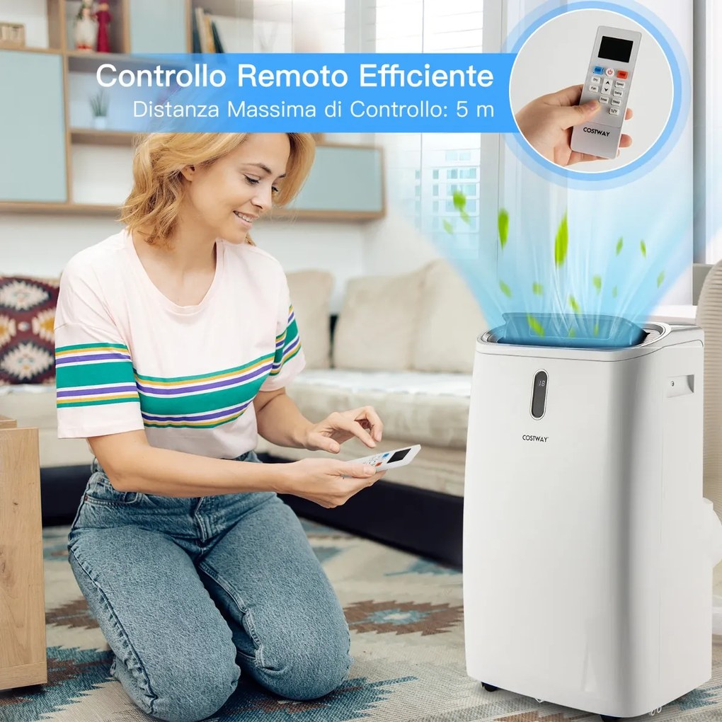 Costway Condizionatore portatile con 3 velocità e controllo con App, Aria condizionata 16000 BT 5 in 1 con telecomando Bianco