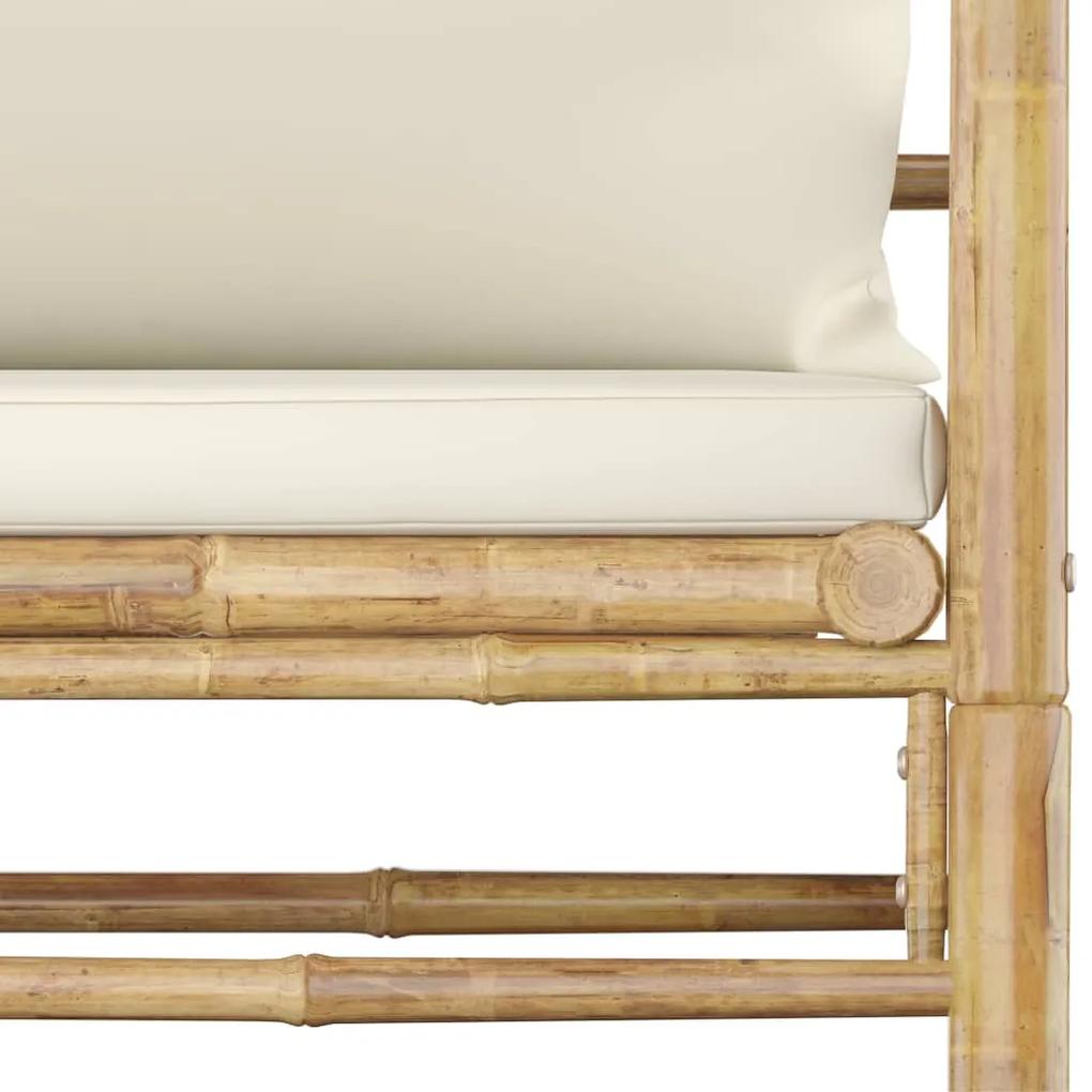 Set Salotto da Giardino 12pz con Cuscini Bianco Crema in Bambù
