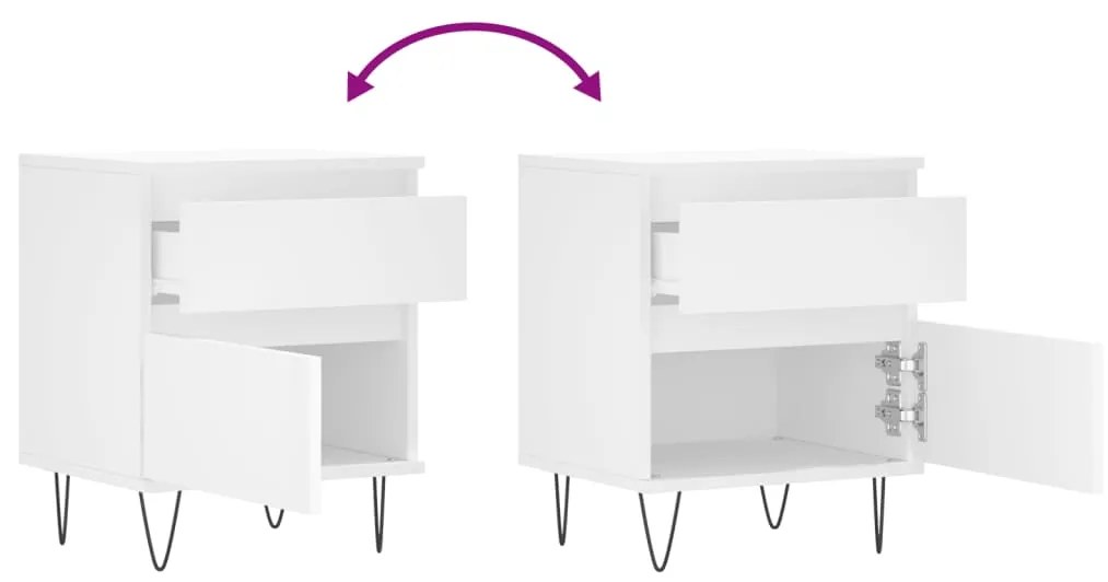 Comodini 2pz Bianchi 40x35x50 cm in Legno Multistrato