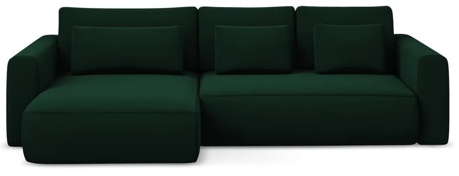 Divano angolare verde allungabile/con contenitore (con penisola a sinistra/con chaise lounge) con rivestimento in velluto Kapua – Makamii