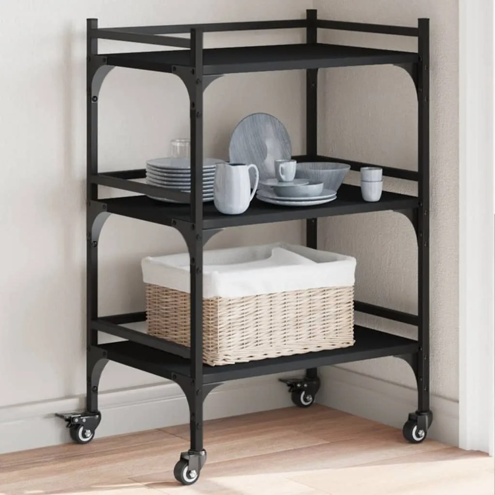 Carrello Da Cucina Nero 50x35x75,5 Cm İn Legno Multistrato /