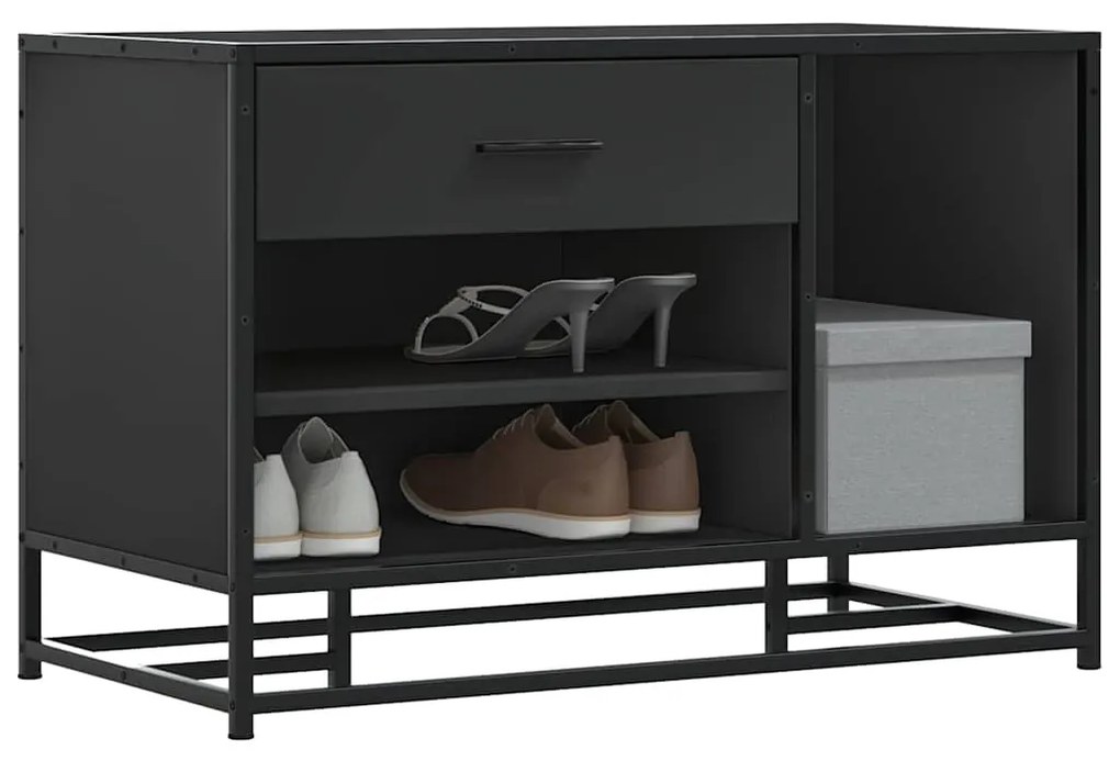 Panca Portaoggetti Nera 80x40x53,5 Cm Multistrato E Metallo /