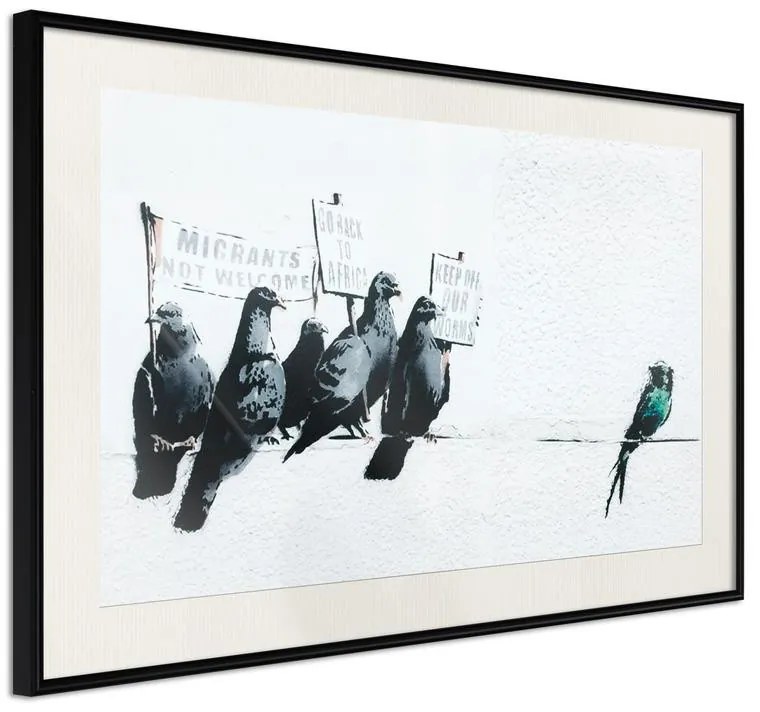 Poster  Banksy: Pigeons  Cornice Quadri Cornice nera con pass-partout, Larghezza x Altezza Home decor 45x30