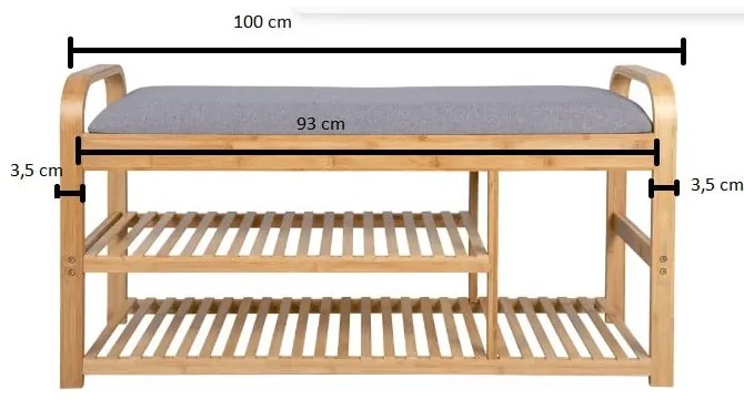 Scarpiera in bambù grigio/naturale con panca - Leitmotiv