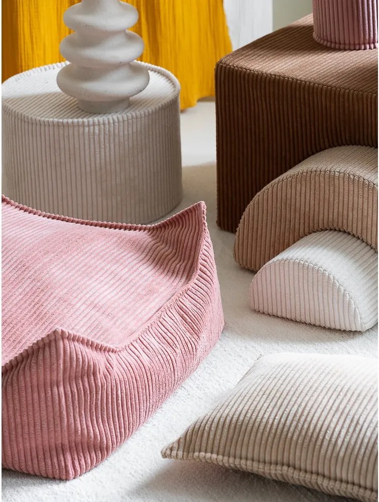 Pouf a sacco per bambini rosa con rivestimento in velluto a coste Square – Wigiwama