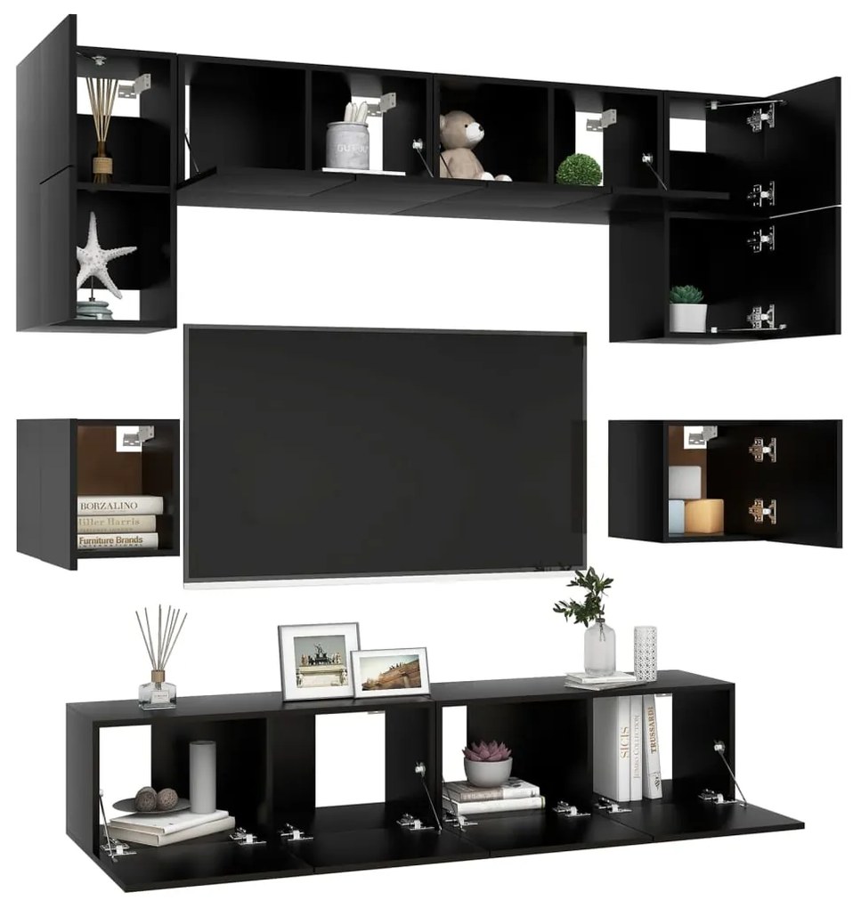 Set di mobili porta tv 8 pz nero in legno multistrato