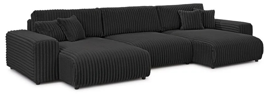 Divano angolare grigio scuro allungabile/con contenitore (a U) rivestito in velluto a coste Sarina – Ropez